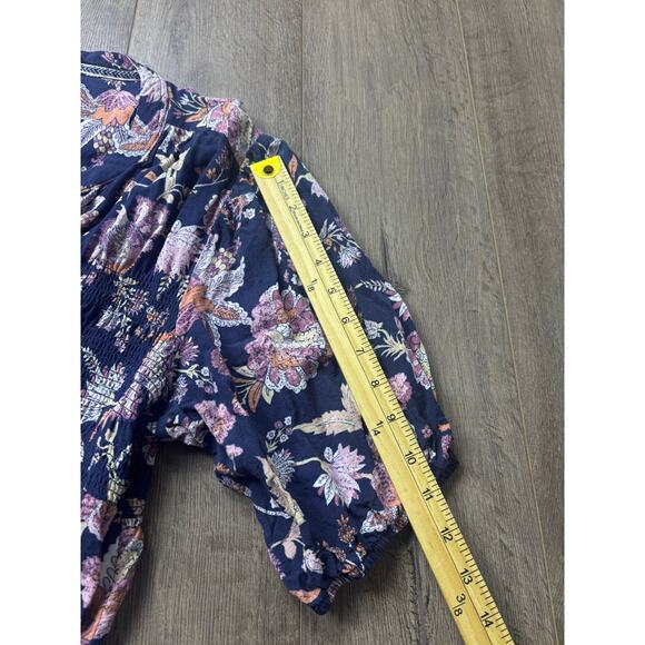 Knox Rose XXL Boho Floral Tunic Top Navy Smocked Peasant Blouse Flowy Rayo - Picture 6 of 8